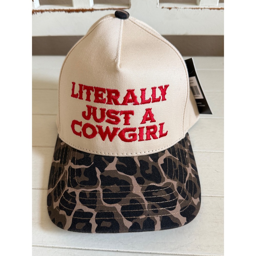 NWT CC Brand Literally Just A Cowgirl Baseball Cap Beige Leopard Print Snapback